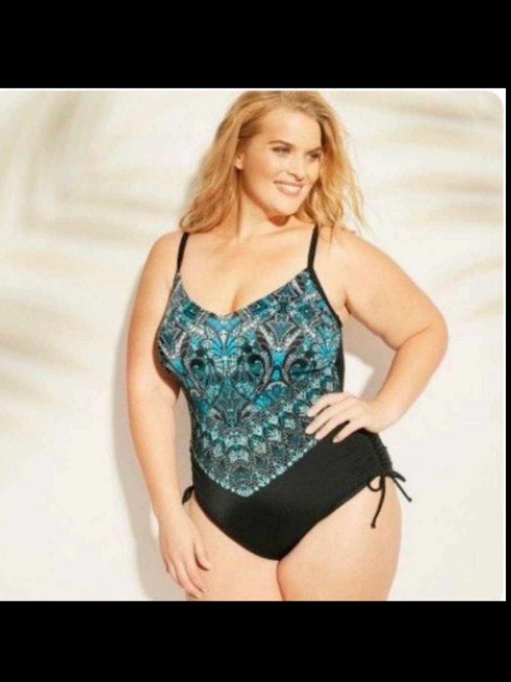 Kona Sol Patterned One-Piece Swimsuit with Black Bottom - Size 20W